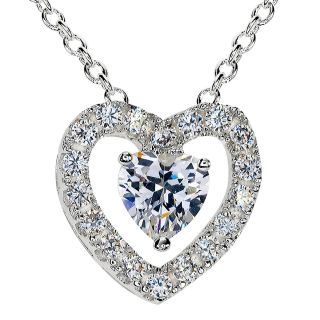 Bridge Jewelry Silver Plated Cubic Zirconia Heart Pendant