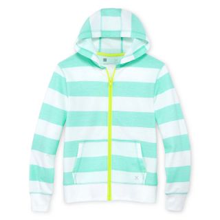 Xersion Striped French Terry Hoodie   Girls 6 16 and Plus, Wht/hot Wire Aqua,