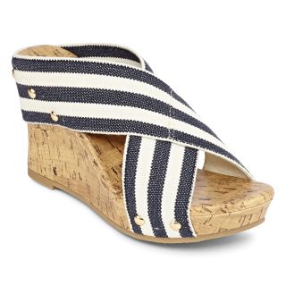 A.N.A Striped Lexi Wedge Sandals, Blue/Cream, Womens