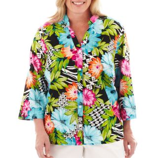 Alfred Dunner St. Barths Floral Geometric Blouse   Plus