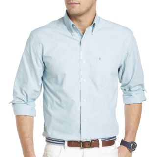 Izod Long Sleeve End on End Woven Shirt, Teal, Mens