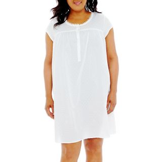 Adonna Short Sleeve Cotton Nightgown   Plus, White, Womens