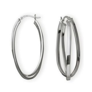 Silver Hoop Earrings, Double Hoop Criss Cross, Womens
