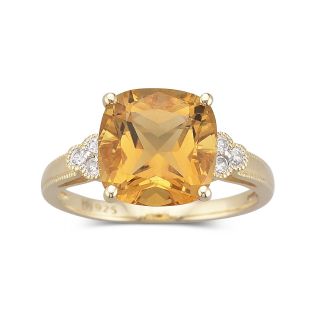 14K Gold Plated Sterling Silver Genuine Citrine Ring, Womens