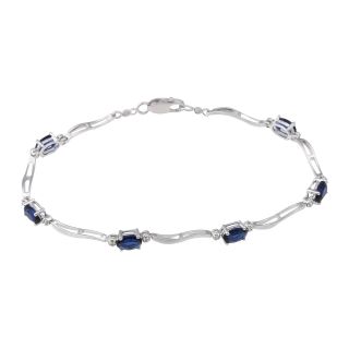 Lab Created Blue Sapphire & Diamond Accent Bracelet Sterling, White, Womens