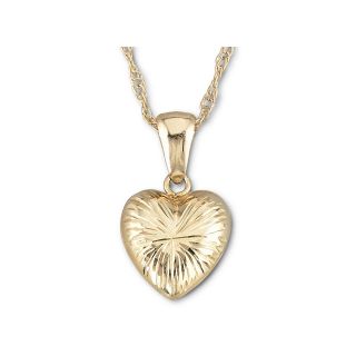 10K Gold Puffed Heart Pendant, Womens