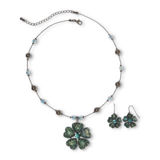 Green Flower Necklace & Earrings Set