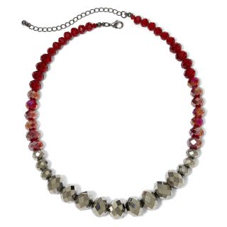 Hematite & Red Graduated Glass Stone Necklace