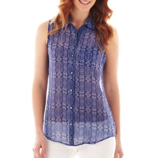 LIZ CLAIBORNE Sleeveless Print Shirt with Cami, Blue, Womens