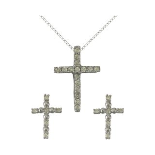 Girls Sterling Silver Cubic Zirconia Cross Pendant & Earring Set, Girls