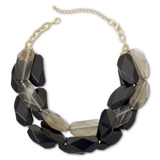 Gold Tone & Tonal Gray Stone 3 Row Necklace, Black
