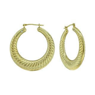 14K Yellow Gold Ribbed Hoop Earrings, Womens