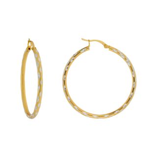 Textured Hoop Earrings 14K Gold Over Sterling Silver, Womens