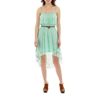 LOVE REIGNS Belted High Low Lace Dress, Fresh Mint