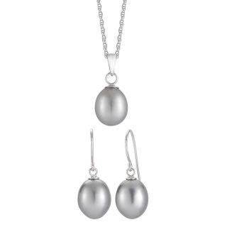 Gray Cultured Freshwater Pearl Pendant & Earrings Set, Womens