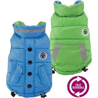 FouFou Dog Fou Ski Reversible Pet Puffer Vest, Green/Blue