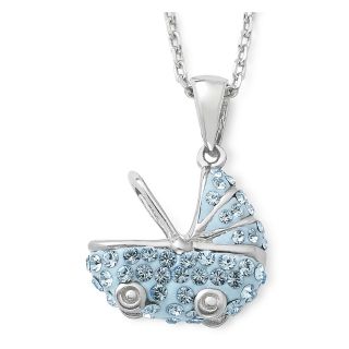 Sterling Silver Blue Crystal Baby Carriage Pendant, Womens