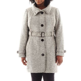 Worthington Belted Wool Blend Coat   Plus, Black/White, Womens