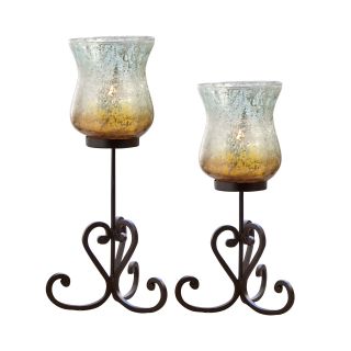 Pacifica Set of 2 Hurricane Candle Holders, Black
