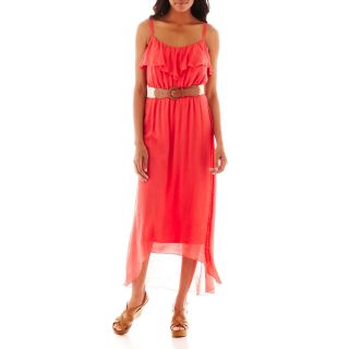 Alyx Sleeveless High Low Belted Maxi Dress, Coral