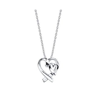 Bridge Jewelry Sterling Silver Mother Daughter Double Ribbon Heart Pendant