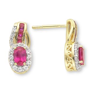 14K Gold Over Sterling Silver Ruby & White Sapphire Earrings, Womens