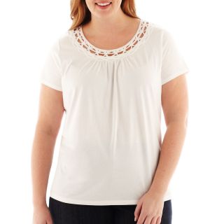 St. Johns Bay St. John s Bay Embellished Short Sleeve Top   Plus, White