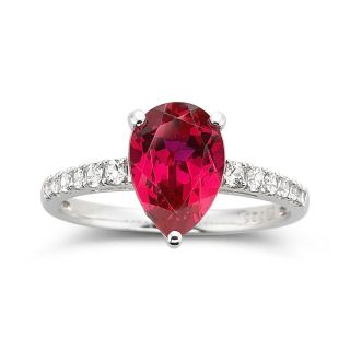 Lab Created Pear Cut Ruby Ring Sterling, Womens