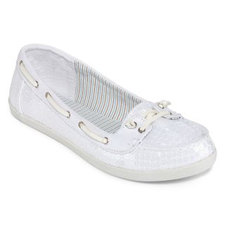 ARIZONA Harbor Sequin Boat Shoes, White, Womens