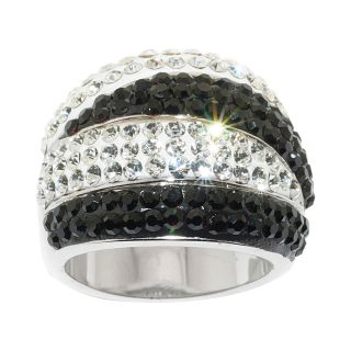 Bridge Jewelry Silver Plated Black & White Crystal Wave Ring