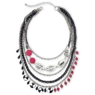 Aris by Treska 5 Row Beaded & Chain Necklace, Pink