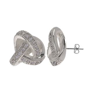 Bridge Jewelry Silver Plated Cubic Zirconia Love Knot Earrings