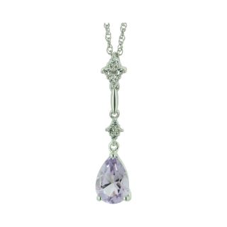 Genuine Amethyst & Lab Created Sapphire Linear Drop Pendant Sterling Silver,