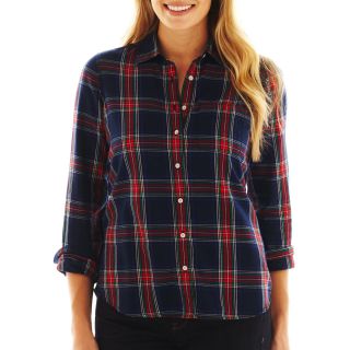 Brushed Twill Flannel Plaid Long Sleeve Shirt, Red