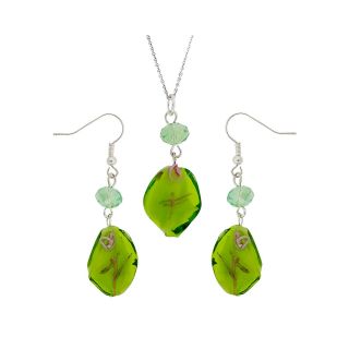 Bridge Jewelry Green Artisan Glass Drop Pendant & Earrings Set