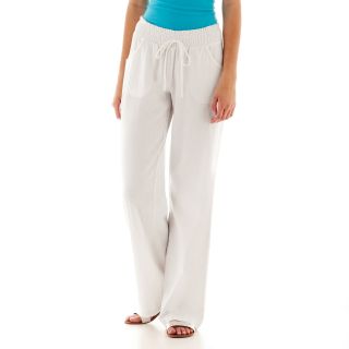By & By Smocked Waist Linen Pants, White, Womens