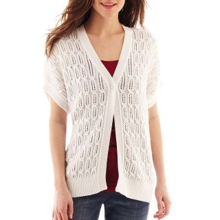 LIZ CLAIBORNE Short Sleeve Cardigan Sweater   Petite, White, Womens