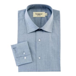 Haggar Stretch Poplin Fitted Dress Shirt, Blue, Mens