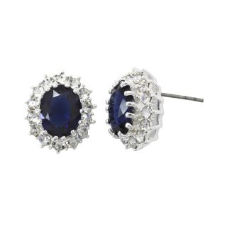 Bridge Jewelry Pure Silver Plated Oval Blue Glass Earrings