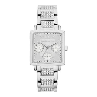 LIZ CLAIBORNE Womens Silver Tone & Crystal Square Multifunction Watch