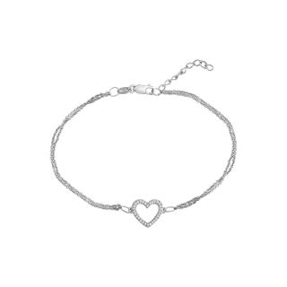 1/10 CT. T.W. Diamond Sterling Silver Mini Heart Bracelet, Womens