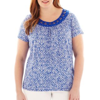 St. Johns Bay St. John s Bay Embellished Short Sleeve Top   Plus, Blue