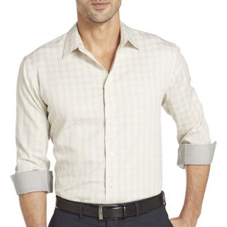 Van Heusen Long Sleeve Button Front Shirt, Khaki Plaid, Mens