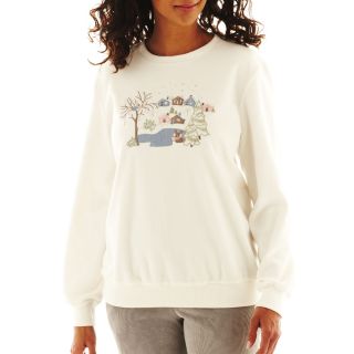 Alfred Dunner Ice Queen Winter Scene Anti Pill Top, Ivory