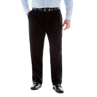 Stafford Super 100 Wool Pleated Suit Pants Big&Tall, Black, Mens