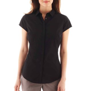 Worthington Essential Short Sleeve Shirt   Petite, Black