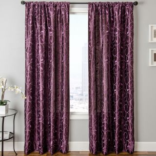 Sedro Scroll Faux Silk Rod Pocket Curtain Panel, Mulberry