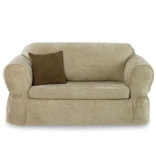 Microsuede Two Pc. Loveseat Slipcover, Beige