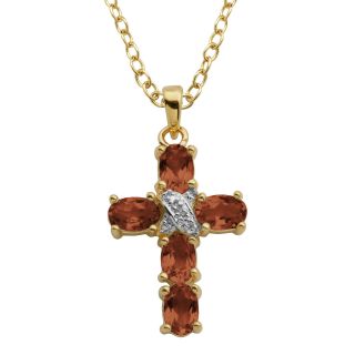 Bridge Jewelry 18K Gold Over Brass Garnet & Diamond Accent Cross Pendant
