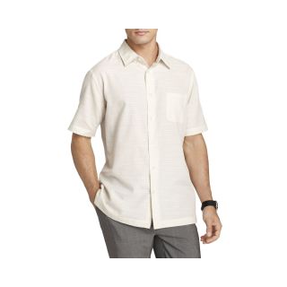 Van Heusen Short Sleeve Faux Linen Shirt, Khaki Tonal Grid, Mens